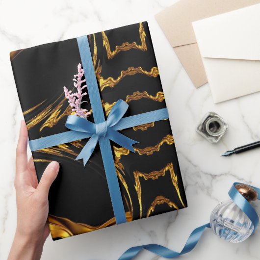 Monochrome Opulence: Liquid Gold Black Designer Geschenkpapier (Schenken)