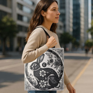 Monochrome Osterhase Floral Vintage Viktorianisch Tasche