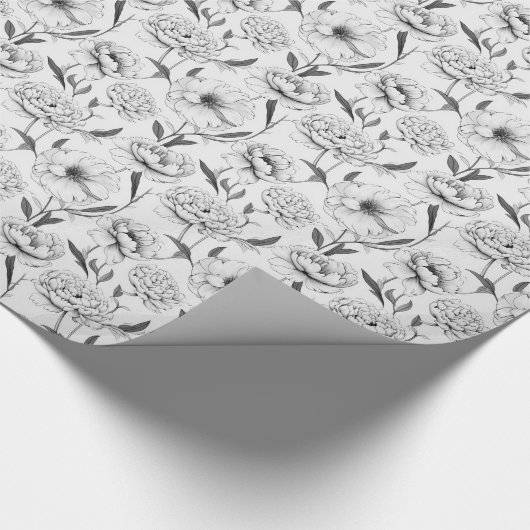 Monochrome Peony Blume Muster Geschenkpapier (Ecke)