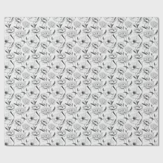 Monochrome Peony Blume Muster Geschenkpapier (Flach)
