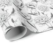 Monochrome Peony Blume Muster Geschenkpapier (Rolleneckpunkt)
