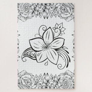 Monochrome Petal Grace – Minimalistischer Floralst Puzzle