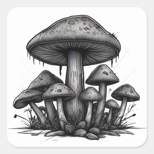 Monochrome Pilze Quadratischer Aufkleber (Vorderseite)