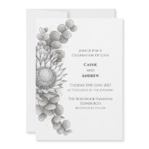 Monochrome Protea Botanische Hochzeitseinladung