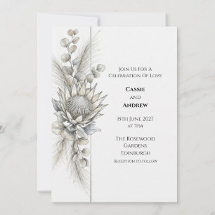 Monochrome Protea Eukalyptus Hochzeitseinladung Einladung