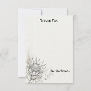 Monochrome Protea Hochzeit Danksagungskarte Dankeskarte