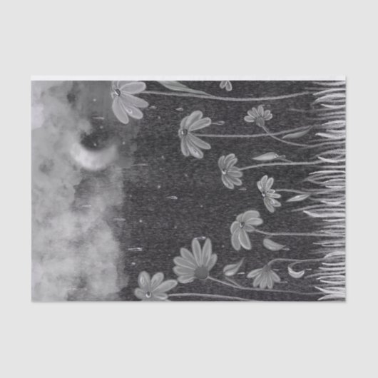 Monochrome Rainstorm Daisy Pencil Zeichnend Seidenpapier (Vorderseite)