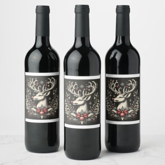 Monochrome Reindeer Wine Label Weinetikett (Flaschen)