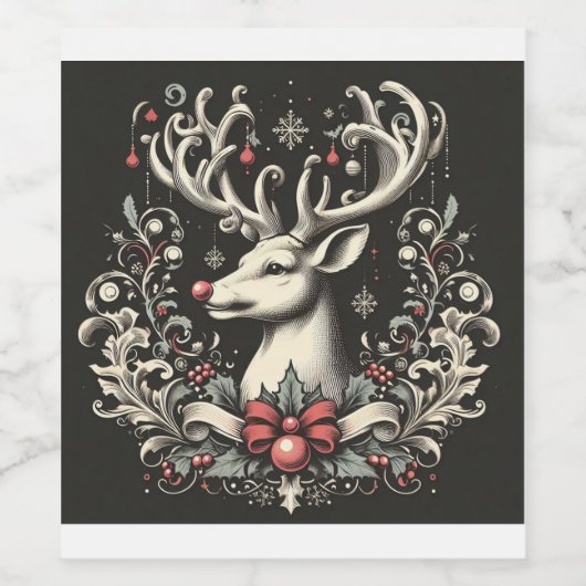Monochrome Reindeer Wine Label Weinetikett (Einzelnes Label)