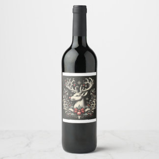 Monochrome Reindeer Wine Label Weinetikett