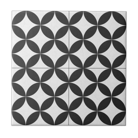 Monochrome Retro-Fliesenmuster Fliese (Vorderseite)