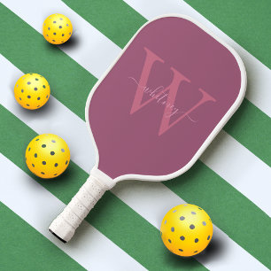 Monochrome rosa Einfache Monogramm Name und Anfang Pickleball Schläger