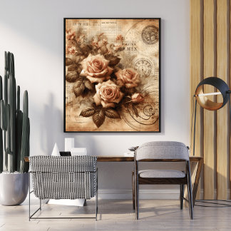 Monochrome Rose Elegante Schwarz-Weiß-Kunst Poster