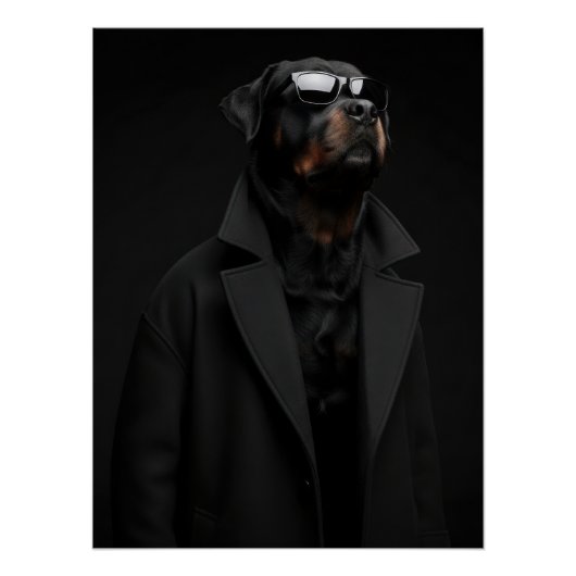 Monochrome Rottweiler Portrait – Dark Minimalist Poster (Vorderseite)