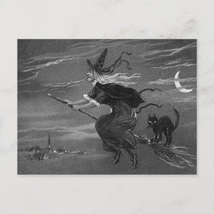 Monochrome Rotzunge Broom Black Cat Postkarte