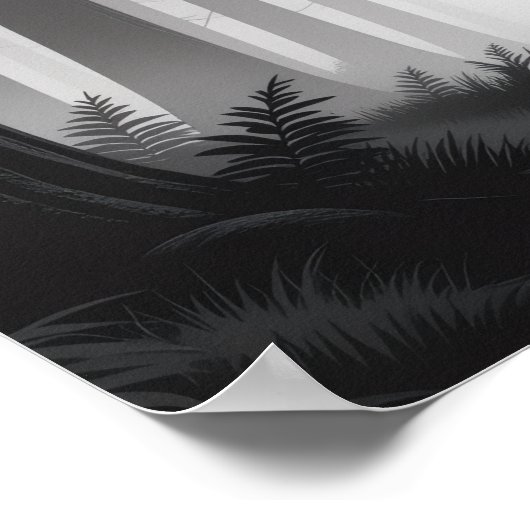 Monochrome ruhige Wanderung im Wald Poster (Ecke)