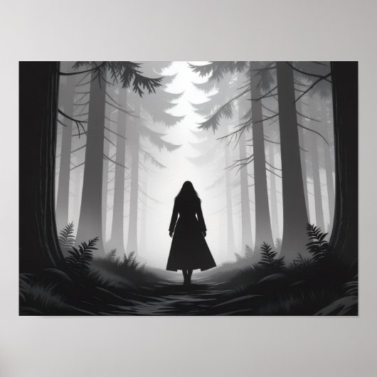 Monochrome ruhige Wanderung im Wald Poster (Vorne)