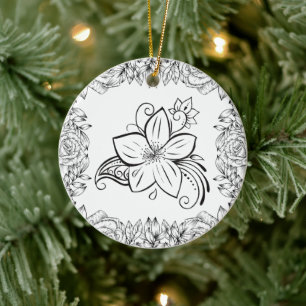 Monochrome Schönheit, florale Rahmenkunst Keramik Ornament