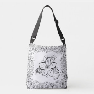 Monochrome Schönheit Schwarz-Weiß-Blumen Tragetaschen Mit Langen Trägern