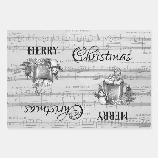Monochrome Schwarz Frohe Weihnachtsfeiertage Geschenkpapier Set (Vorderseite)
