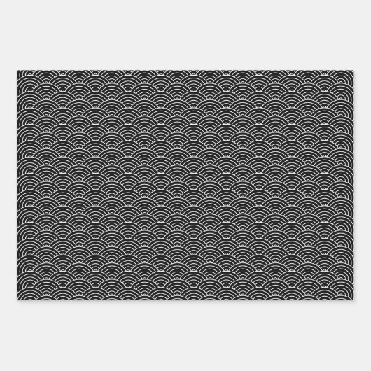 Monochrome Schwarz-weiß Grau-Japanischer Wave Geschenkpapier Set (Vorderseite 2)