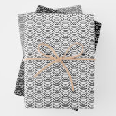 Monochrome Schwarz-weiß Grau-Japanischer Wave Geschenkpapier Set (Beispiel)