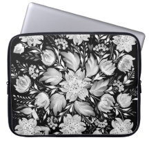 Monochrome Schwarz-Weiß-Volkskunst-Laptop-Hülle