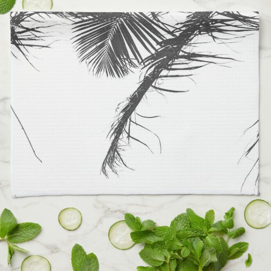 Monochrome Schwarz-weiße Palm Tree-Blätter Geschirrtuch (Gefaltet)