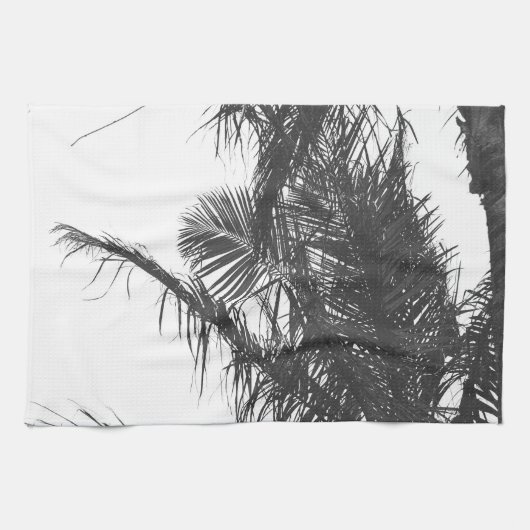 Monochrome Schwarz-weiße Palm Tree-Blätter Geschirrtuch (Horizontal)