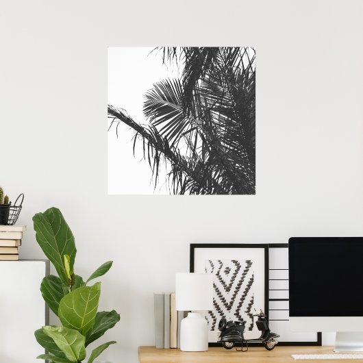 Monochrome Schwarz-weiße Palm Tree-Blätter Poster (Heimbüro)
