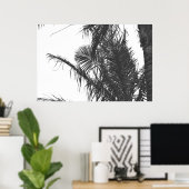 Monochrome Schwarz-weiße Palm Tree-Blätter Poster (Heimbüro)
