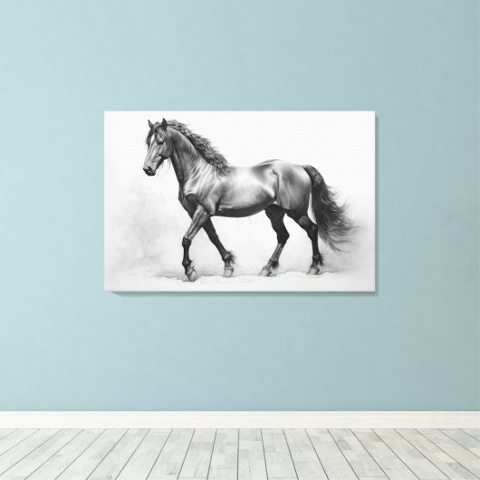 Monochrome Schwarz-weiße Pferde | Große Wandkunst Leinwanddruck (Insitu (Holzboden))