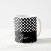 monochrome schwarz-weiße Polka-Punkte Kaffeetasse (VorderseiteRechts)