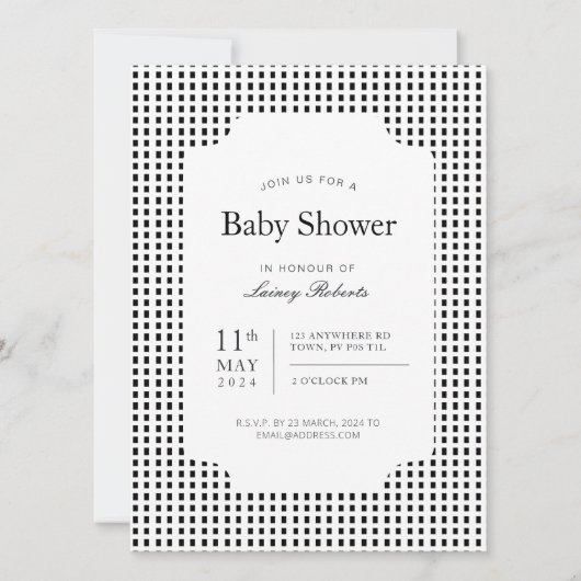 Monochrome Schwarz-weiße Rechteck Kariert geometri Einladung (Vorderseite)