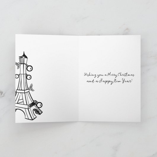 Monochrome schwarze, weiße Eiffelturm Weihnachten (Innenseite)