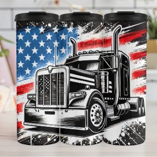 Monochrome Semi Truck American Flag Thermosbecher