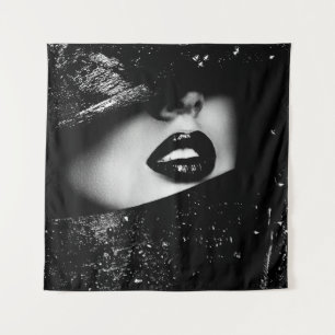 Monochrome sensuale Frauenlippen in schwarzem Rahm Wandteppich