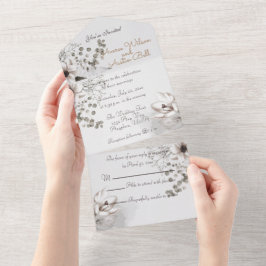 Monochrome Sepia-Aquarellfarben-Blume All In One Einladung