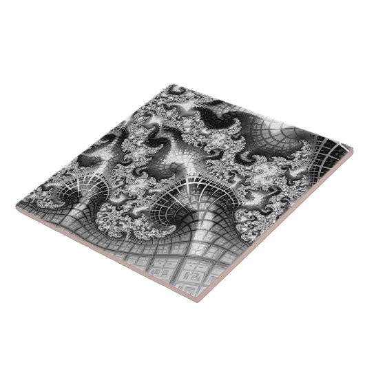 Monochrome Silbertürme Fraktal Abstrakte Kunst Fliese (Seite)