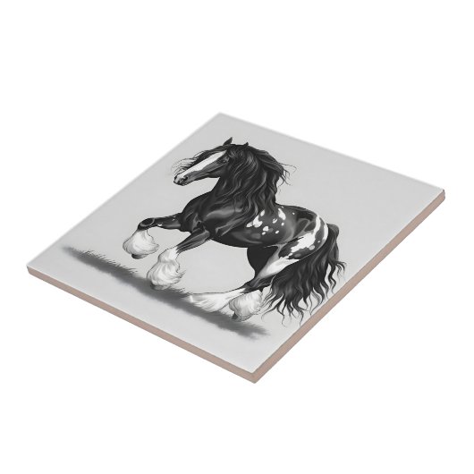 Monochrome Sinti und Roma Vanner Pferd Fliese (Seite)
