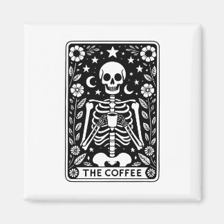 Monochrome Skeleton-Tarot-Karte "The Coffee" | Magnet