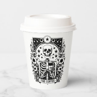 Monochrome Skeleton-Tarot-Karte "The Coffee" | Pappbecher