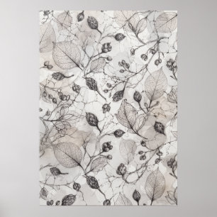 Monochrome Skelett-Blätter Marmor Botanischer Post Poster