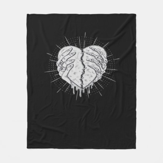 Monochrome Skeletthand mit Herz-Klassik Fleecedecke (Vorderseite)