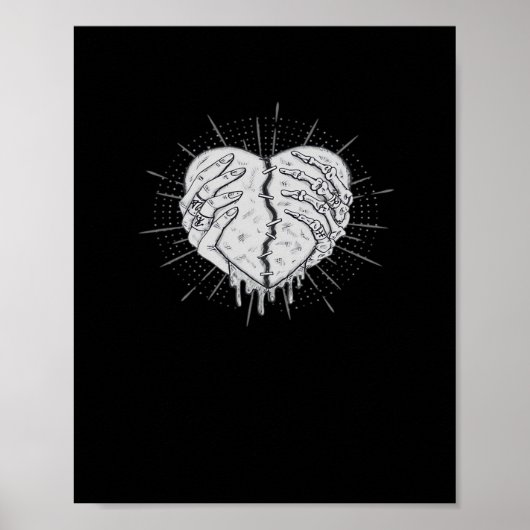 Monochrome Skeletthand mit Herz-Klassik Poster (Vorne)