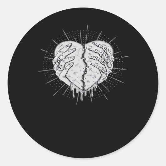 Monochrome Skeletthand mit Herz-Klassik Runder Aufkleber (Vorderseite)