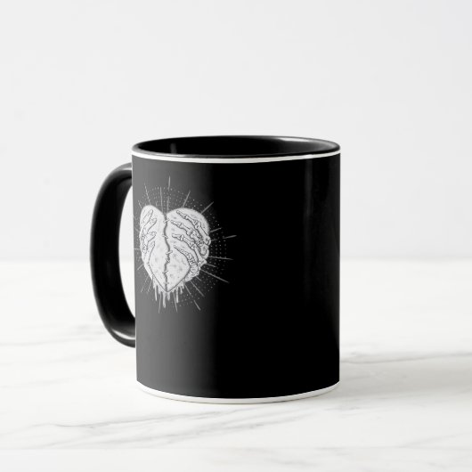 Monochrome Skeletthand mit Herz-Klassik Tasse (Vorderseite Links)