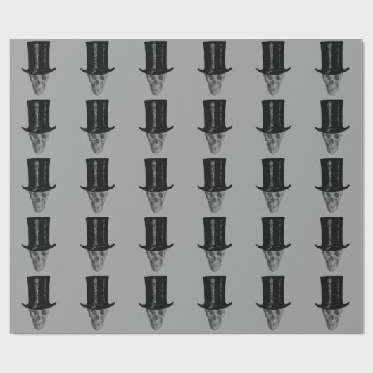 Monochrome Skull Top Hat Geschenkpapier (Flach)