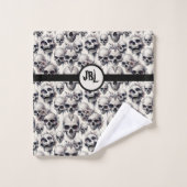 Monochrome Skulls Badhandtuch Set (Waschlappen)