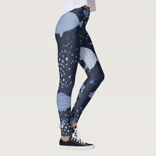Monochrome sleeping fishes, dark pattern. leggings (Rechts)